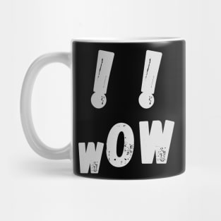 Wow, screaming face, white exclamation marks on a black background Mug